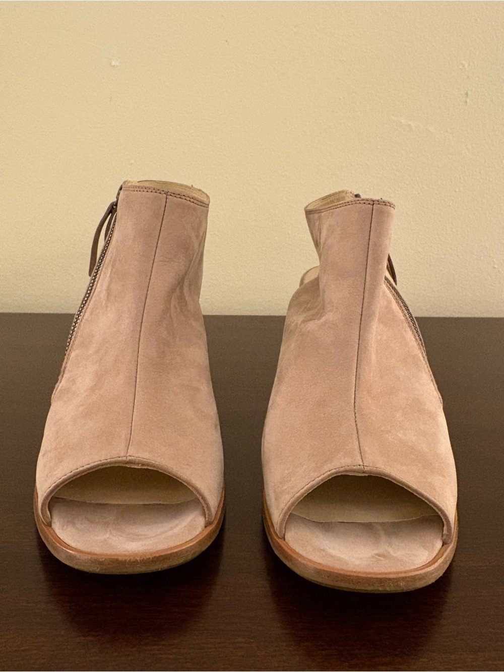 Paul GreenWomen's Open-Toe & Back Suede Ankle Booties, Taupe with side zipper